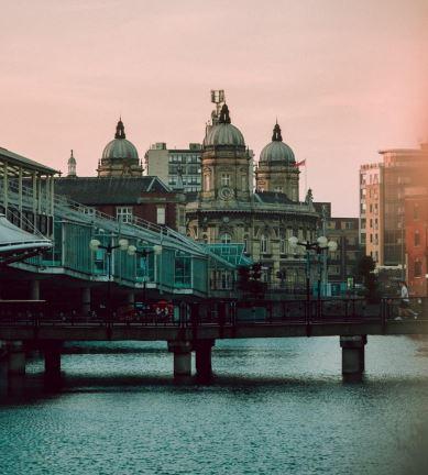 A photograph at sunset of Princes Quay shopping centre